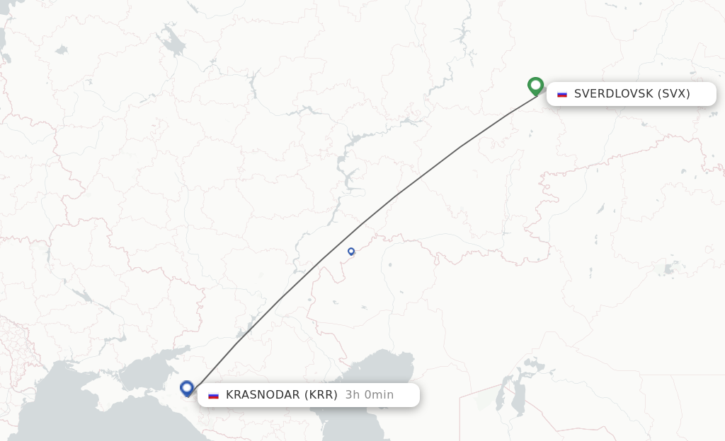 Flights from Sverdlovsk to Krasnodar route map