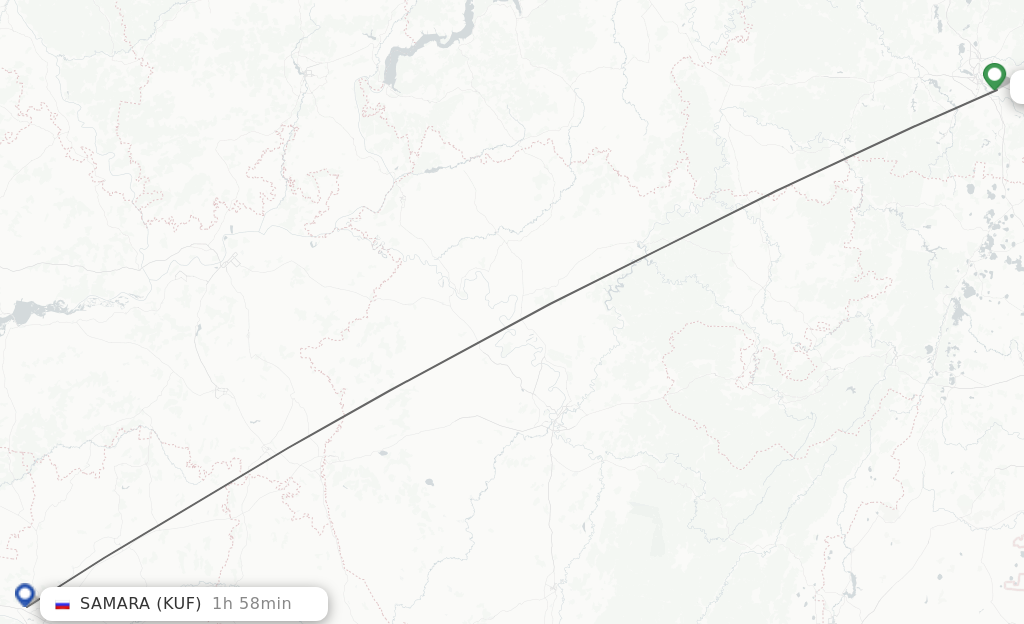 Flights from Yekaterinburg to Samara route map