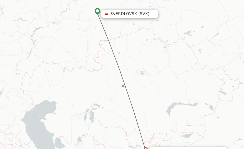 Flights from Yekaterinburg to Khujand route map