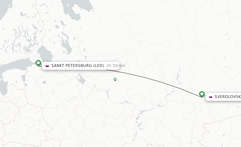 Flights from Sverdlovsk to Sankt Petersburg route map