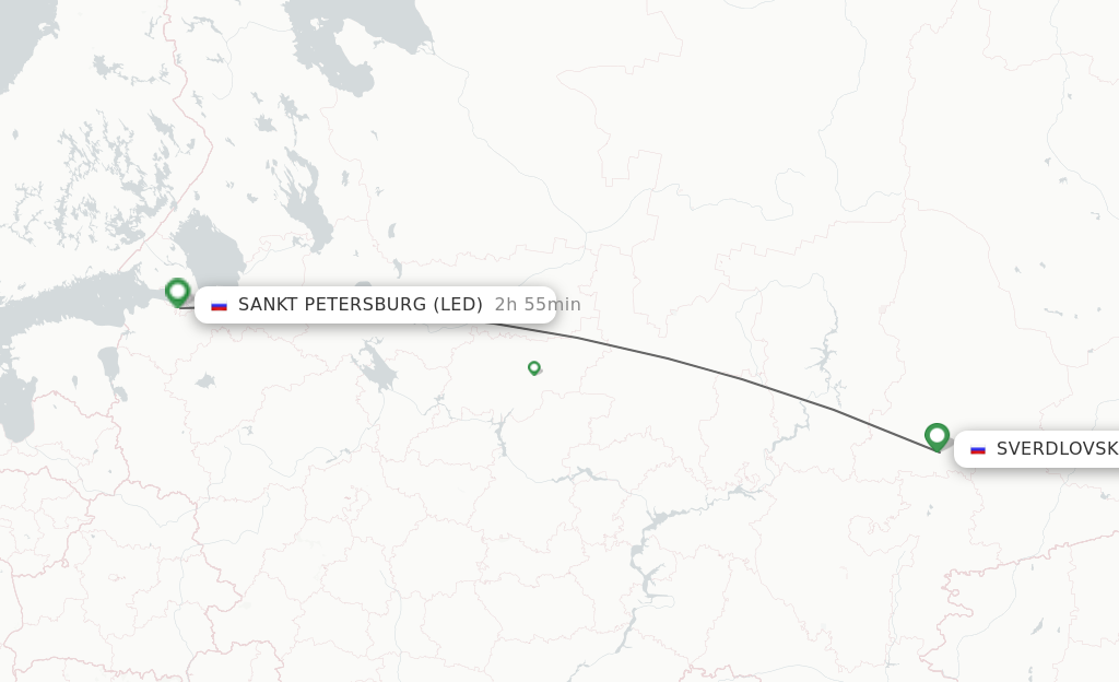 Flights from Yekaterinburg to Saint Petersburg route map