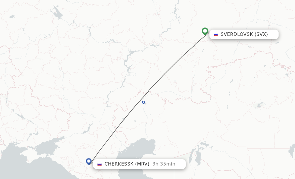 Flights from Sverdlovsk to Cherkessk route map