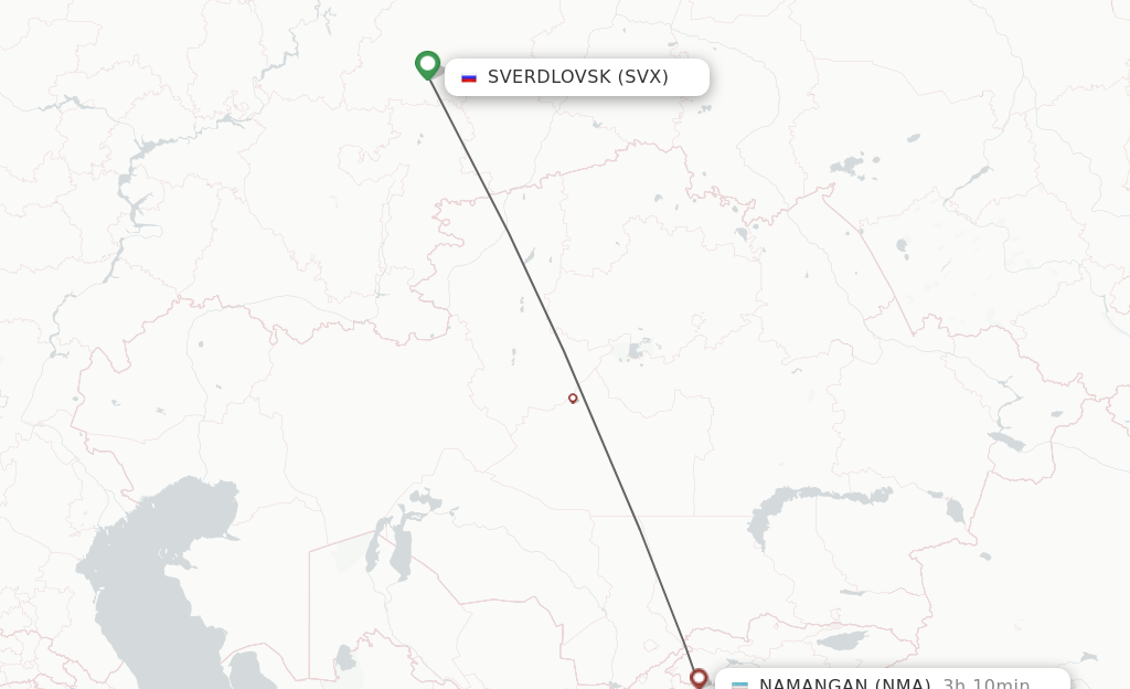 Flights from Yekaterinburg to Namangan route map