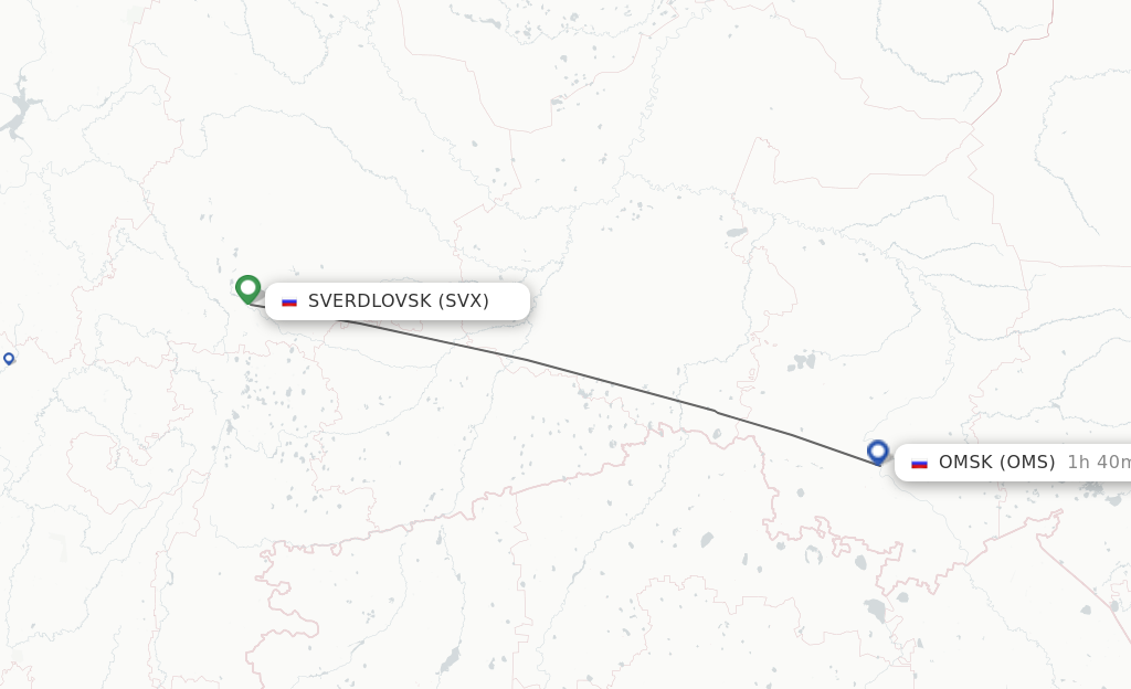 Flights from Yekaterinburg to Omsk route map