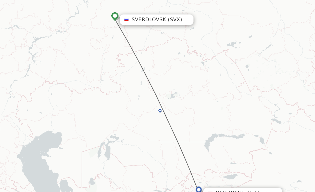 Flights from Sverdlovsk to Osh route map