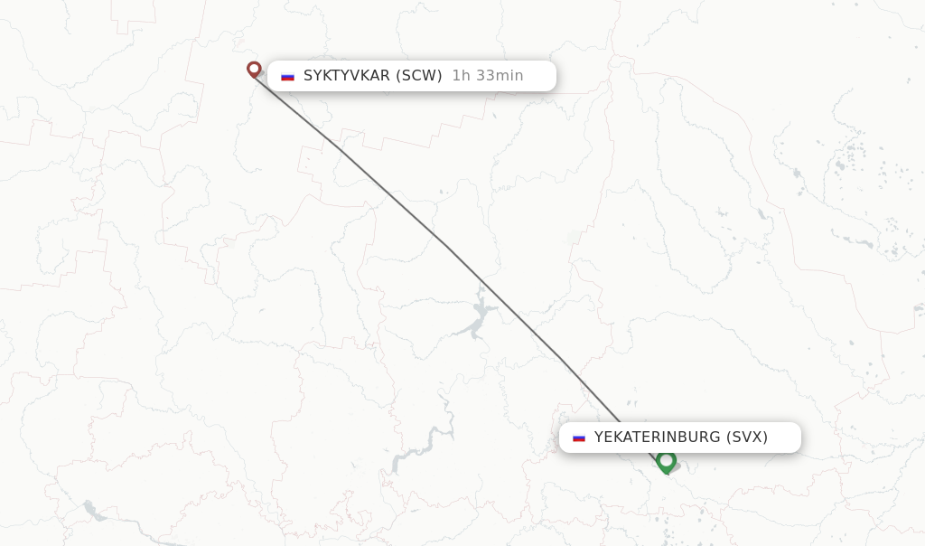 Flights from Syktyvkar to Yekaterinburg route map