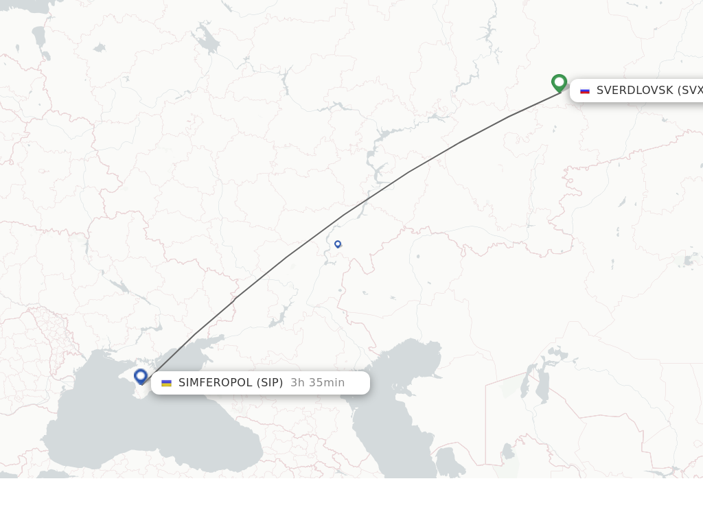 Flights from Yekaterinburg to Simferopol route map