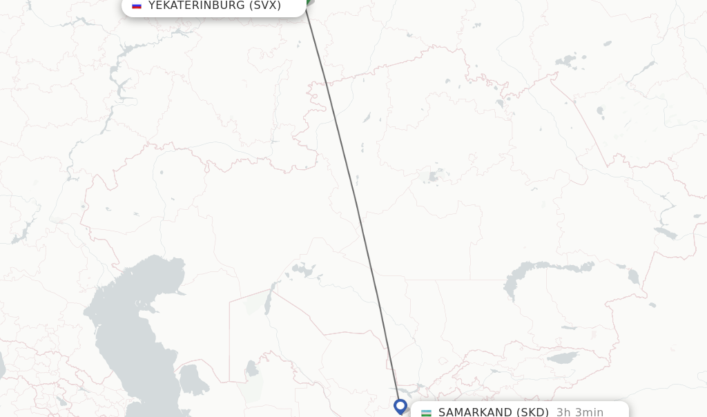 Flights from Yekaterinburg to Samarkand route map