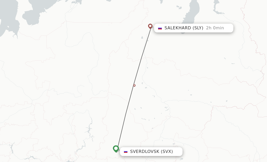 Flights from Yekaterinburg to Salekhard route map