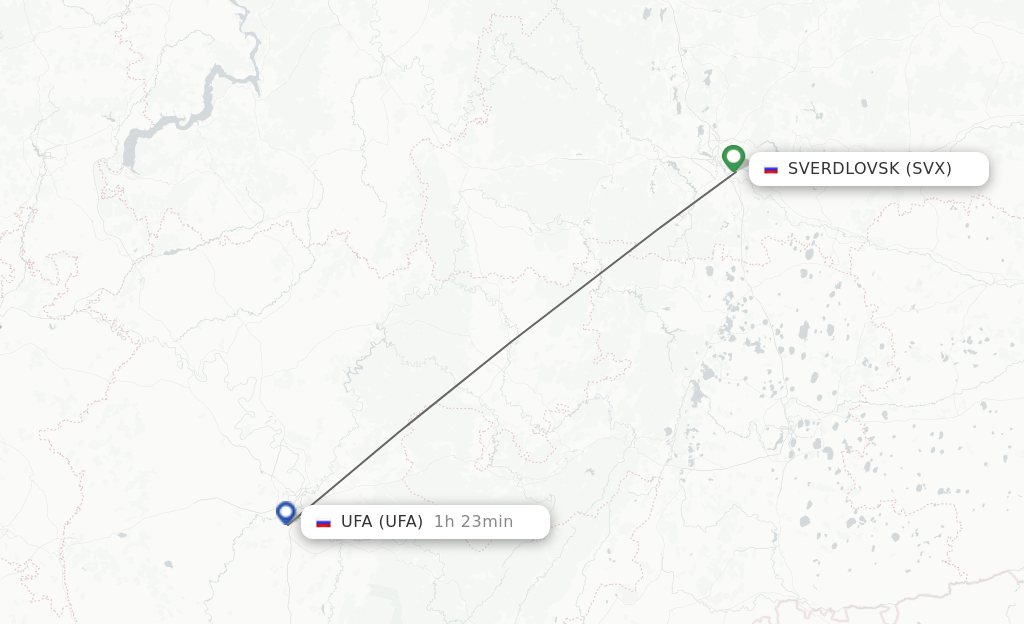 Flights from Yekaterinburg to Ufa route map