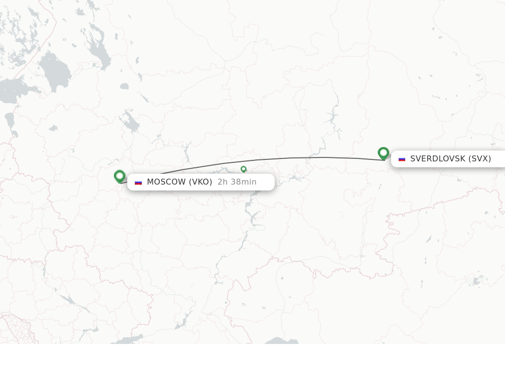 Flights from Yekaterinburg to Moscow route map