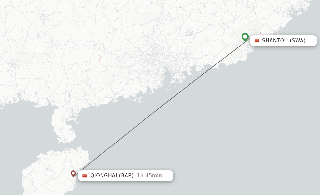 Flights from Jieyang to Qionghai route map