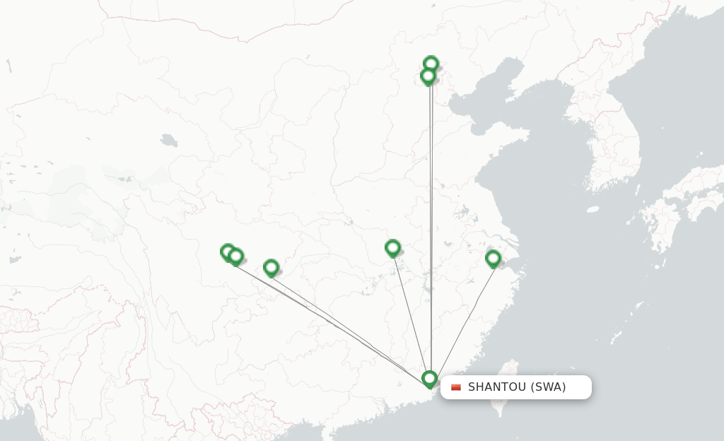Route map with flights from Jieyang with Air China