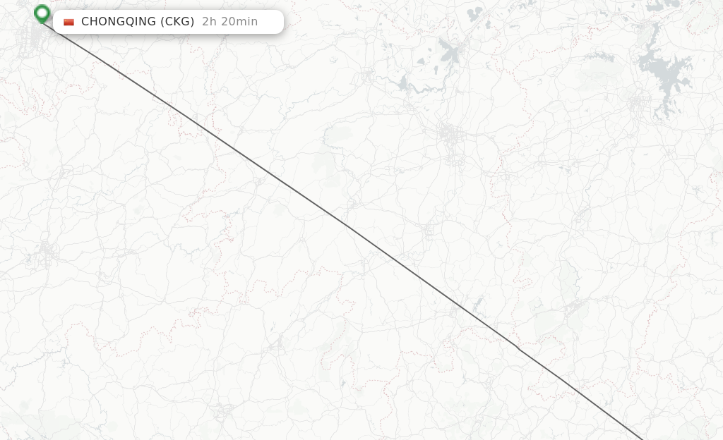 Flights from Jieyang to Chongqing route map