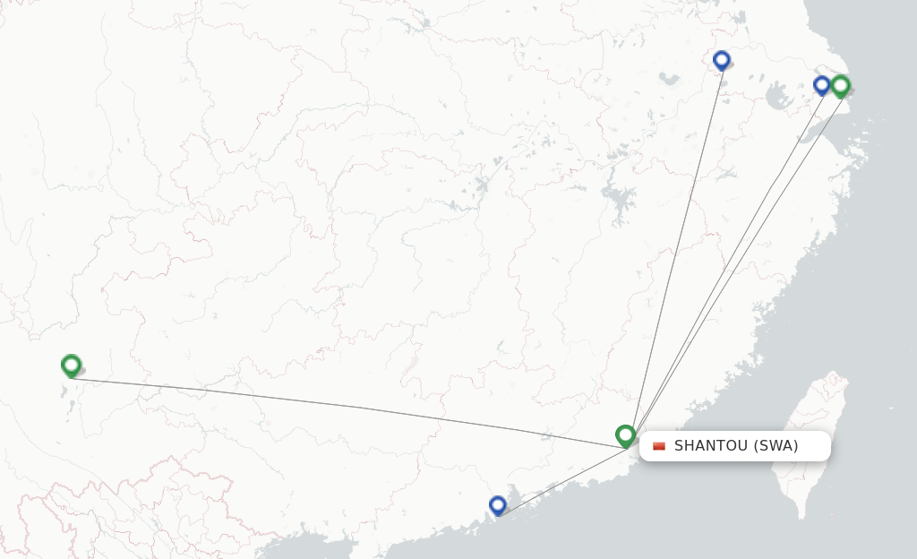 Route map with flights from Jieyang with Shanghai Airlines
