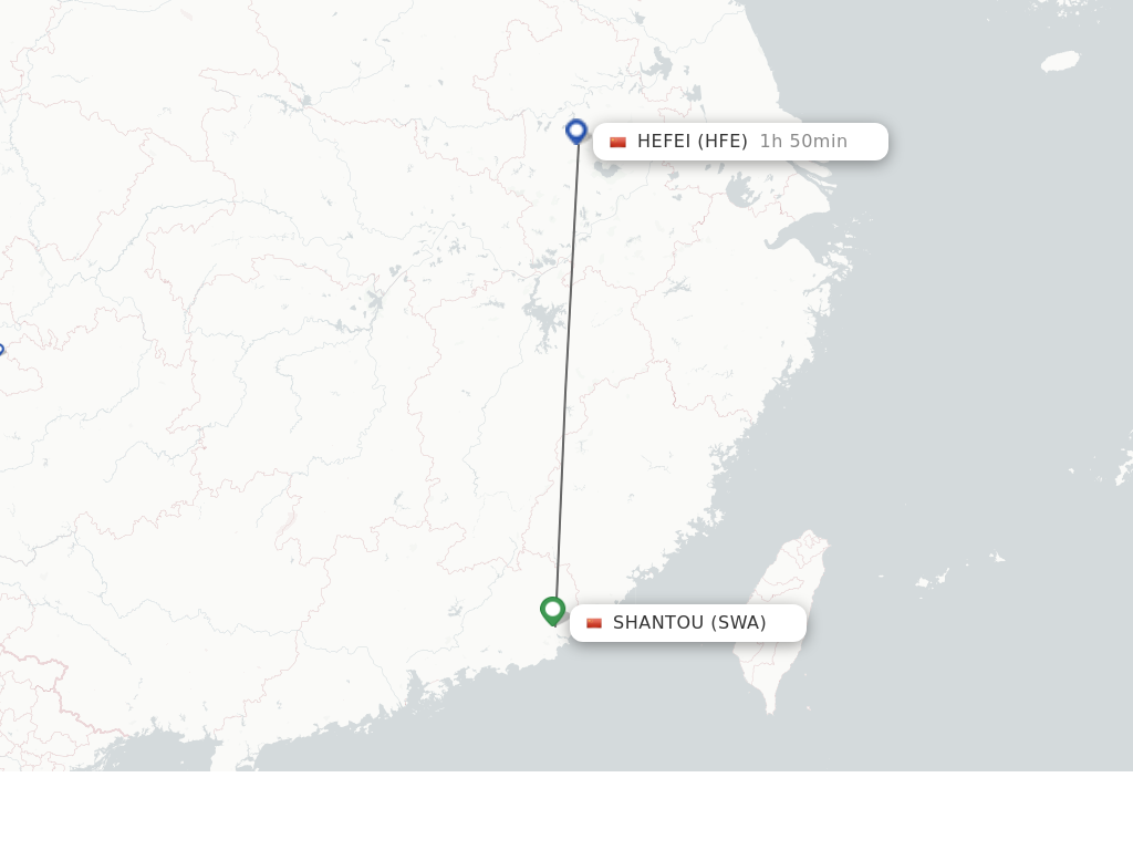 Flights from Shantou to Hefei route map