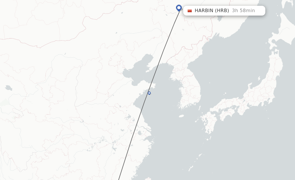 Flights from Shantou to Harbin route map