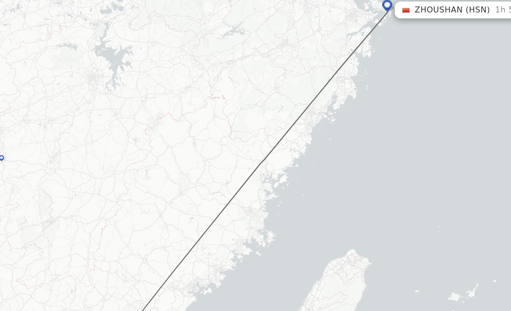 Flights from Jieyang to Zhoushan route map