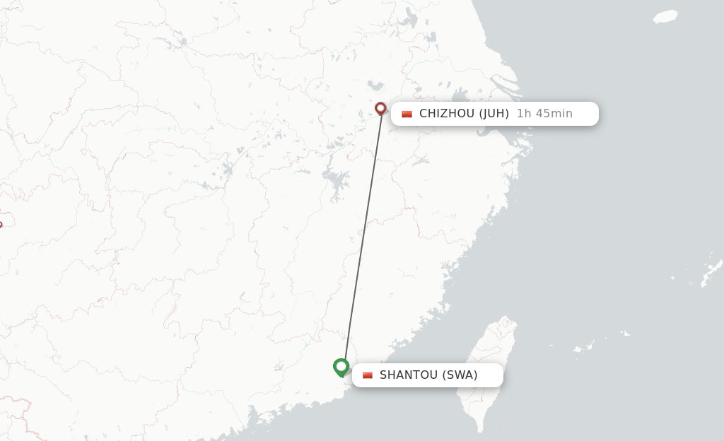 Flights from Jieyang to Chizhou route map