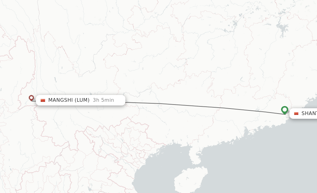 Flights from Jieyang to Mangshi route map