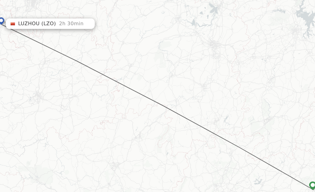 Flights from Jieyang to Luzhou route map