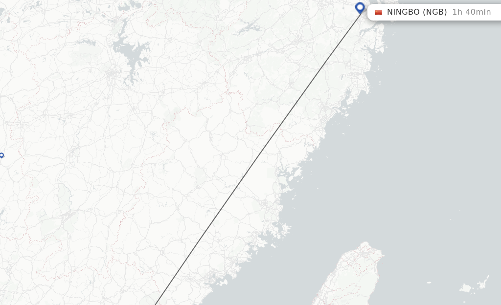 Flights from Jieyang to Ningbo route map