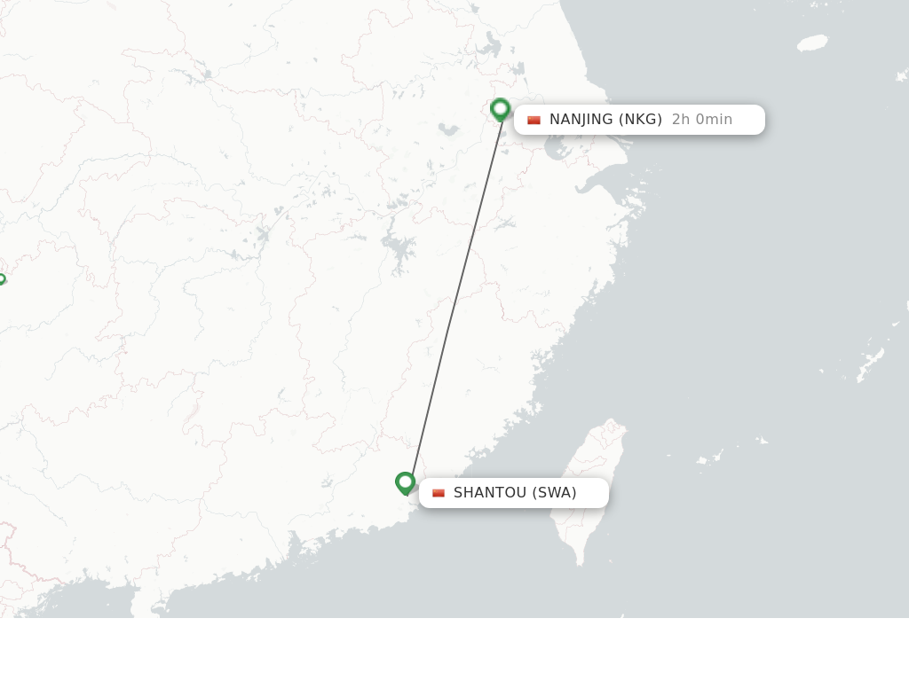 Flights from Shantou to Nanjing route map