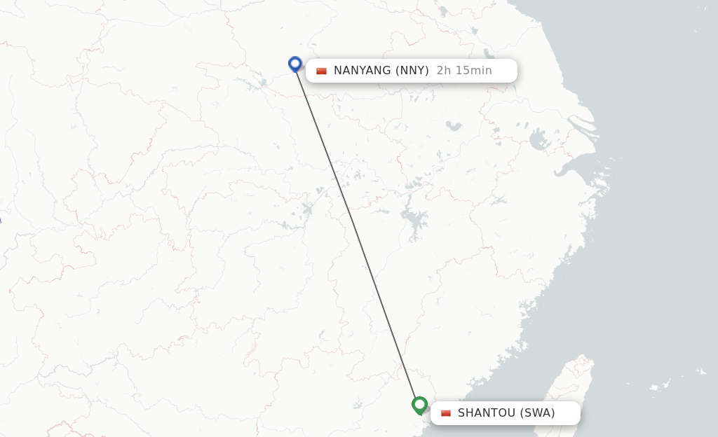 Flights from Jieyang to Nanyang route map