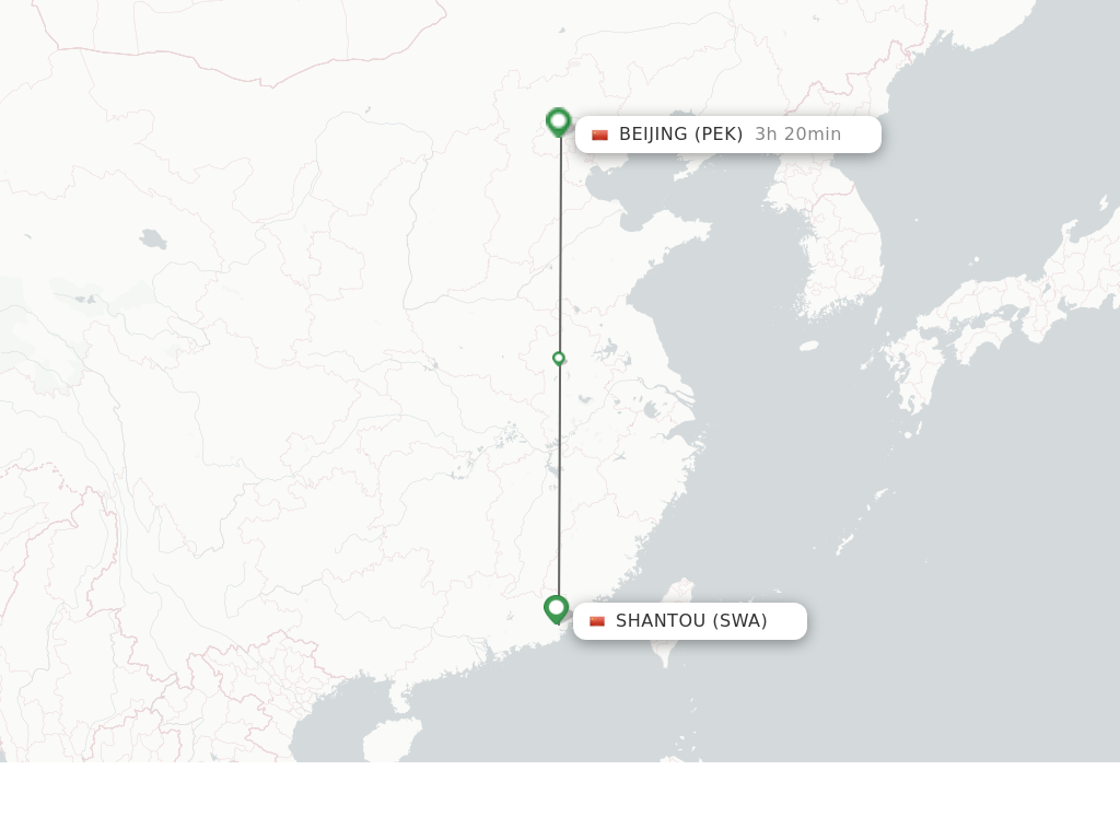 Flights from Jieyang to Beijing route map