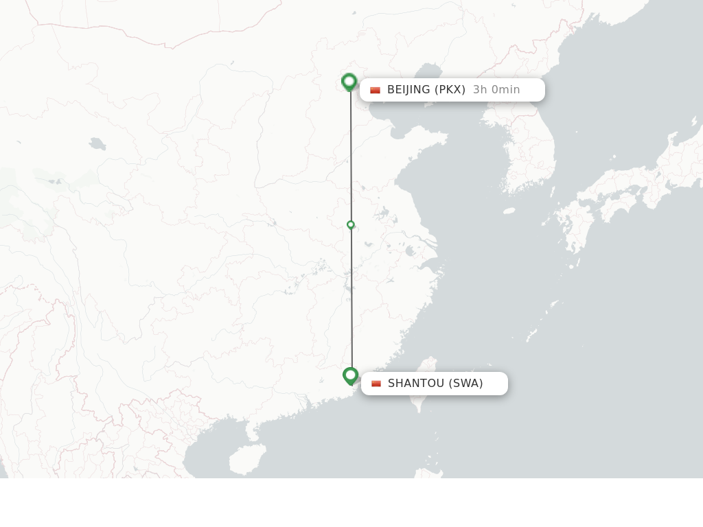 Flights from Shantou to Beijing route map