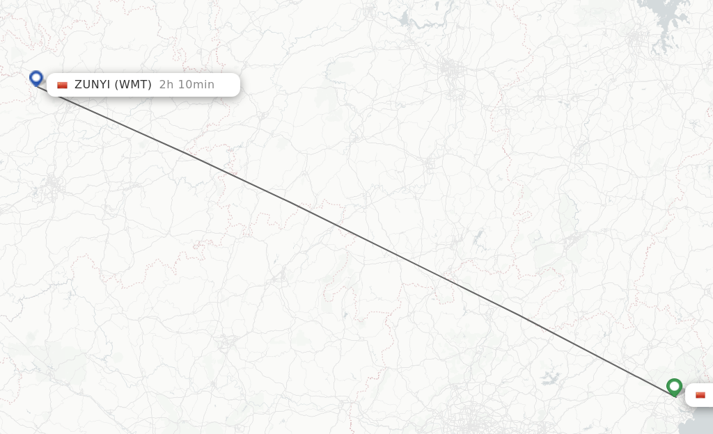 Flights from Jieyang to Zunyi route map
