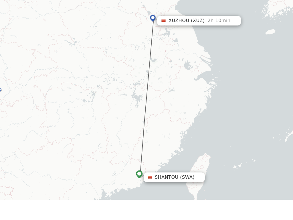 Flights from Shantou to Xuzhou route map