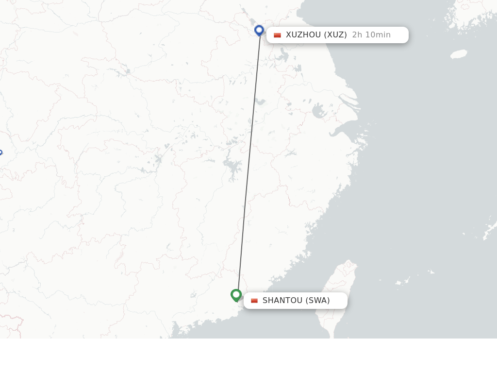 Flights from Jieyang to Xuzhou route map