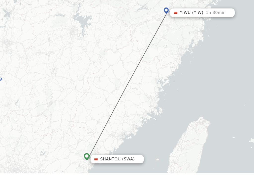 Flights from Jieyang to Yiwu route map