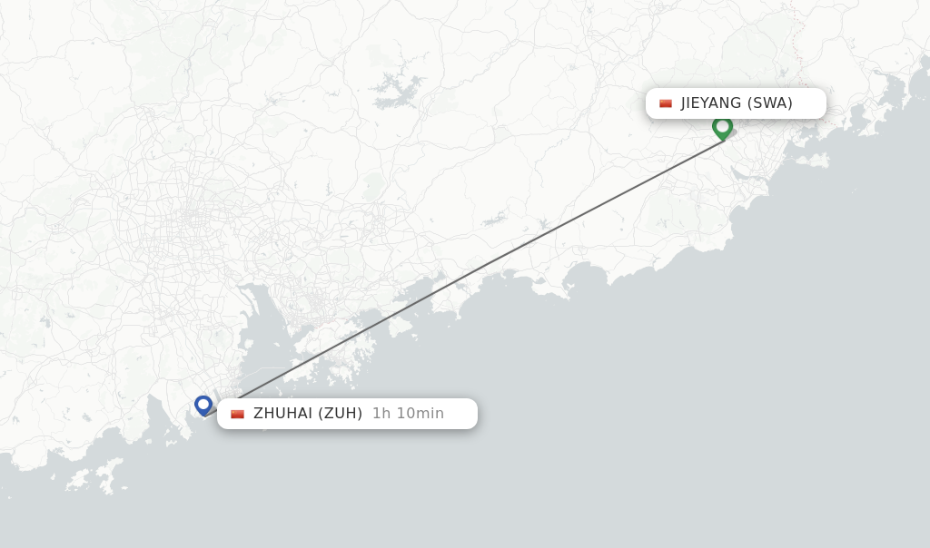Flights from Jieyang to Zhuhai route map