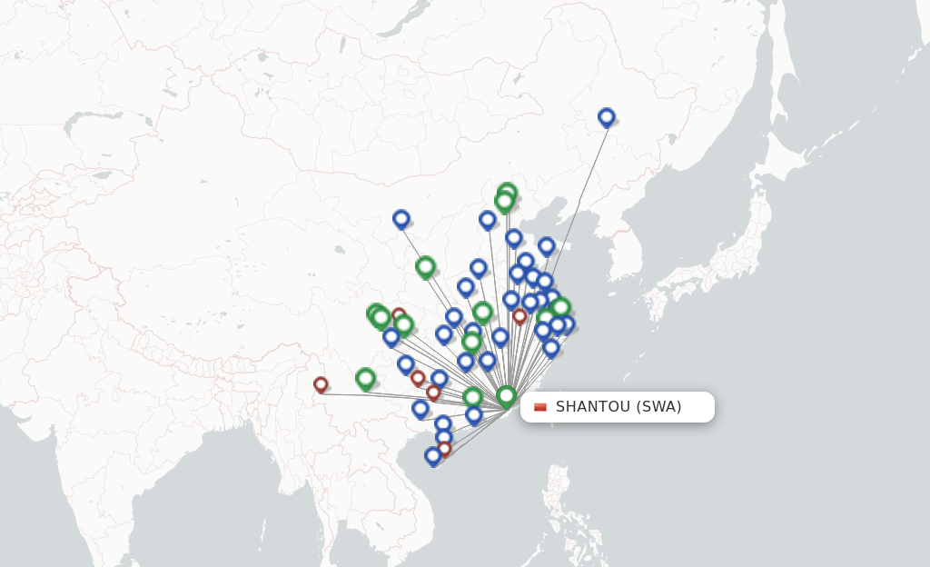 Flights from Shantou to Nanchang route map