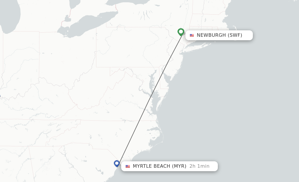 Flights from Newburgh to Myrtle Beach route map