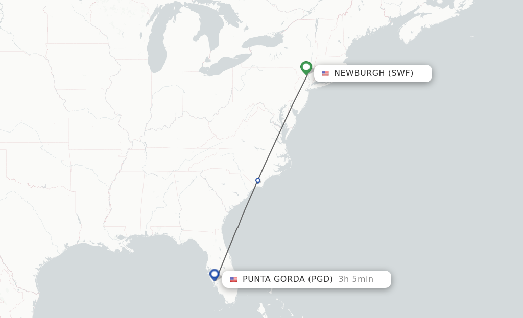 Flights from Newburgh to Punta Gorda route map