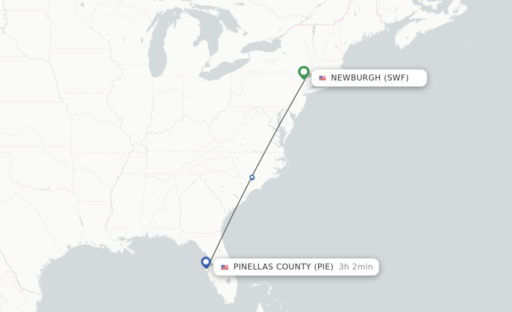 Flights from Newburgh to Saint Petersburg route map