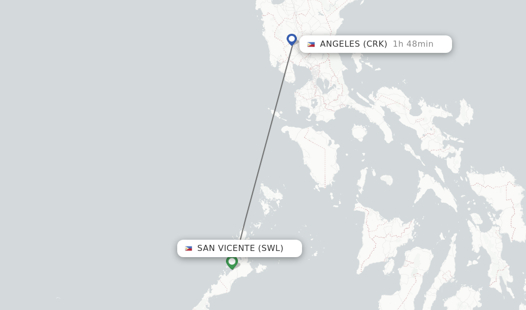 Flights from Angeles to San Vicente route map