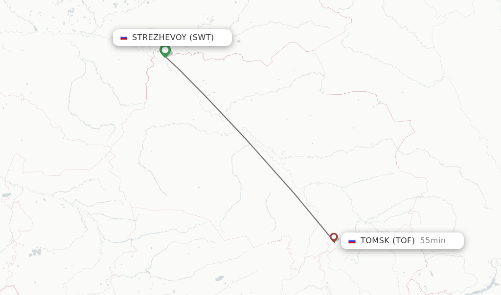 Flights from Strezhevoy to Tomsk route map