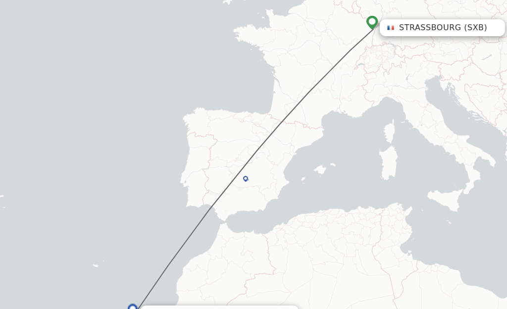 Flights from Strasbourg to Lanzarote route map