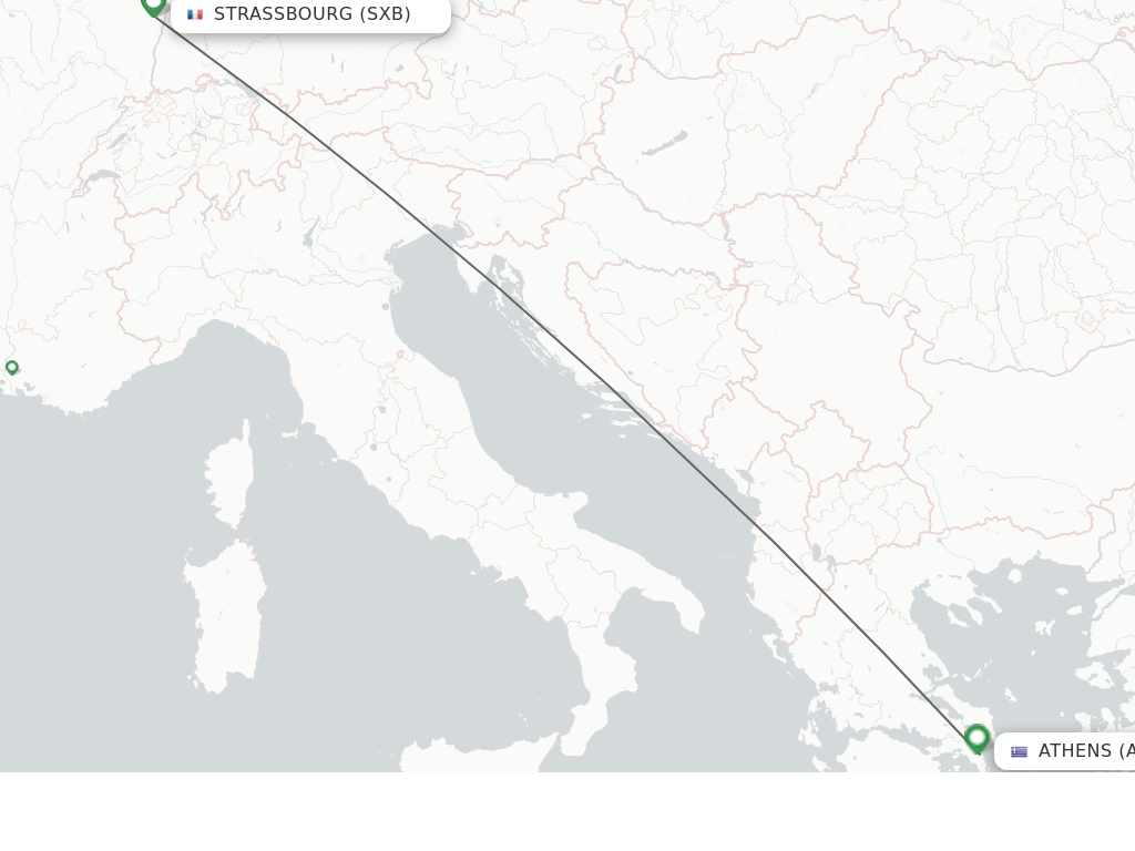 Flights from Strasbourg to Athens route map