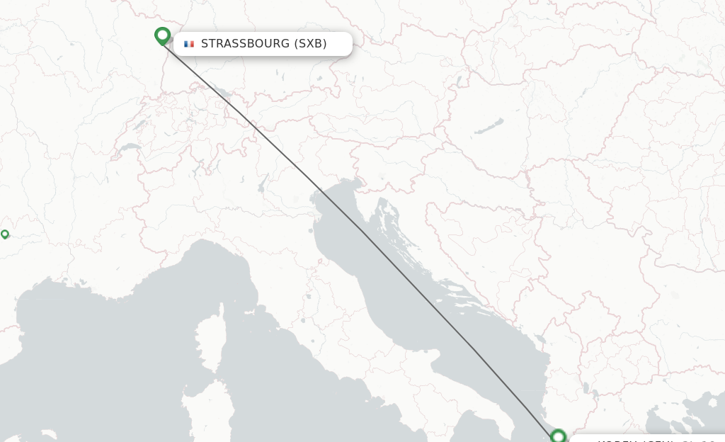 Flights from Strasbourg to Kerkyra route map