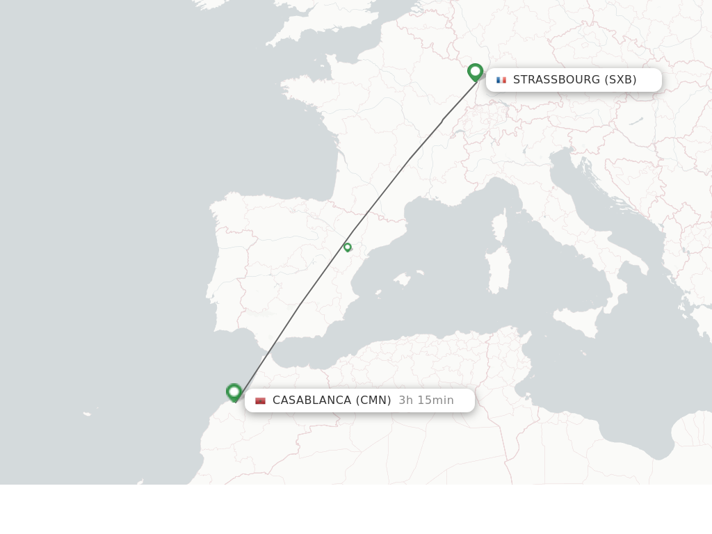 Flights from Strasbourg to Casablanca route map