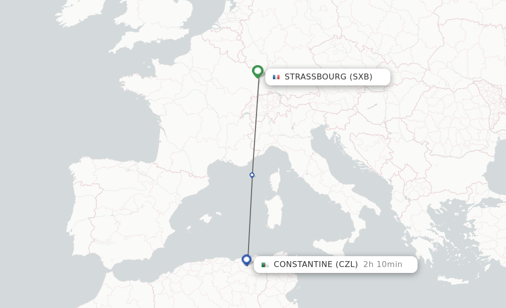 Flights from Strasbourg to Constantine route map