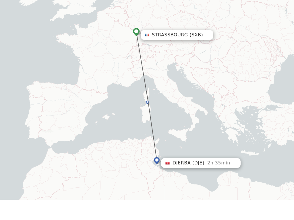 Flights from Strasbourg to Djerba route map