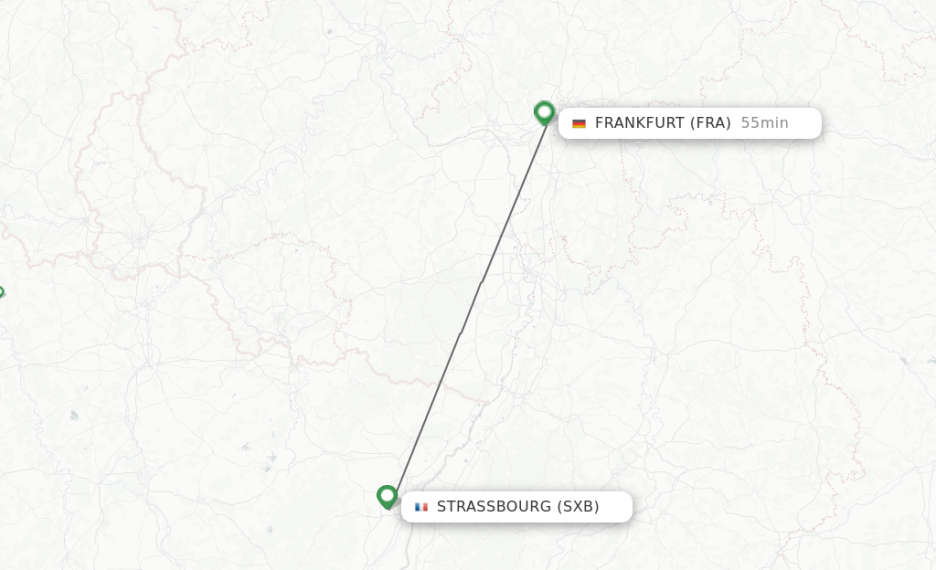 Flights from Strasbourg to Frankfurt route map