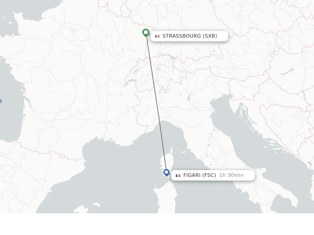 Flights from Strasbourg to Figari route map
