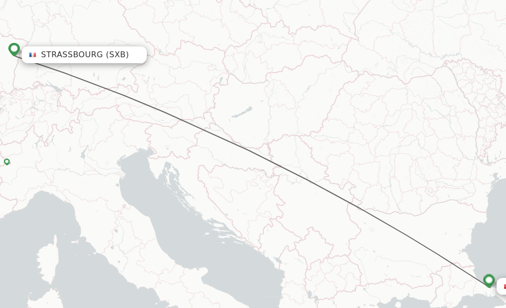 Flights from Strasbourg to Istanbul route map